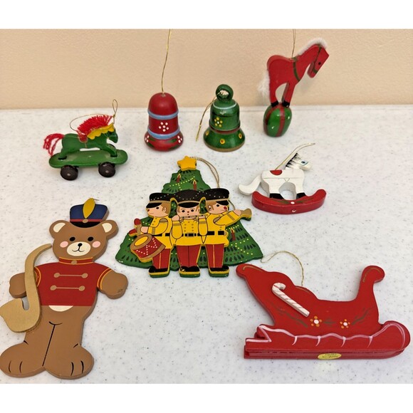 unbranded Other - Vtg Wooden Christmas Ornament 8 Lot Rocking Horse Nutcracker Bell Bear Tree